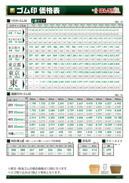 ゴム印価格表